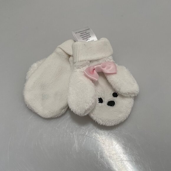 Winter White Pink Plush Mittens Baby Girl Mittens Funny Rabbit Design Mittens - Picture 4 of 7